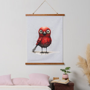 Rood Grijs en Zwart Abstract Mad Bird Hangend Wandkleed