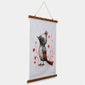 Rood Grijs en Zwart Abstract Mad Bird Hangend Wandkleed (Gebogen)