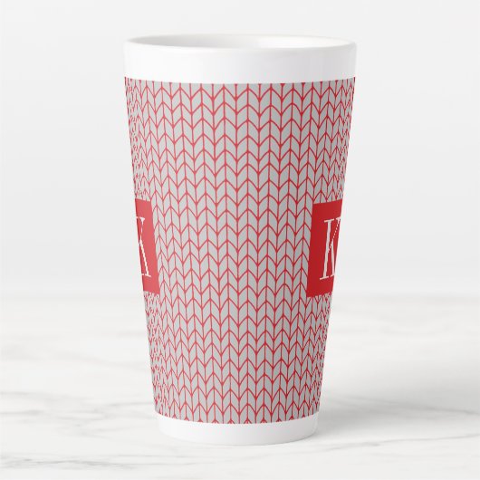 ROOD GRIJS GEBREID Tall Latte Mok + Initiaal II (Voorkant)