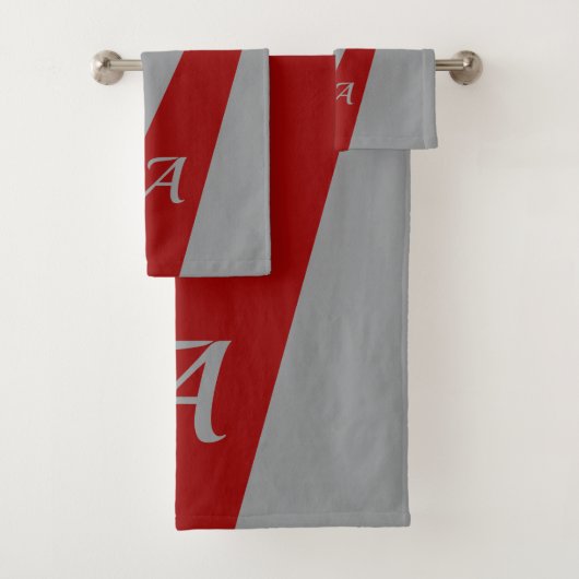 Rood grijs modern elegant chic vet monogram bad handdoek (Insitu)