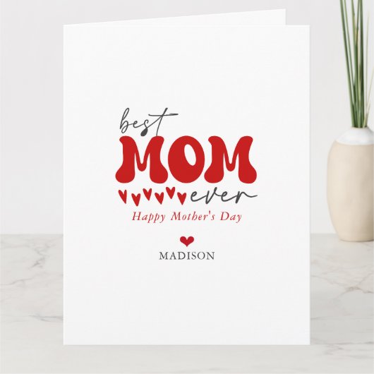 Rood Grijs Schattige Beste Moeder Ooit Kaart (Voorkant)