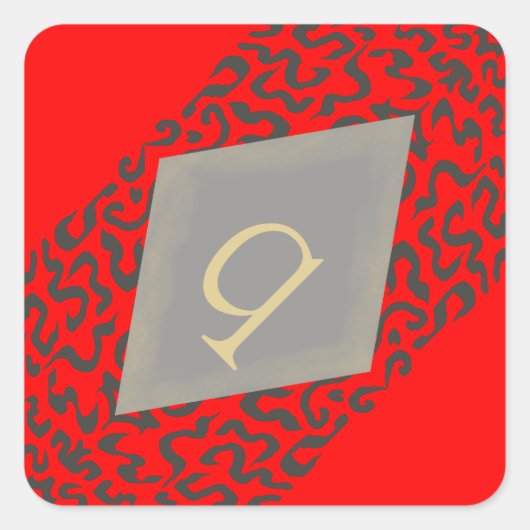 Rood & Grijs Scroll Monogram Q Diamond Stickers (Voorkant)