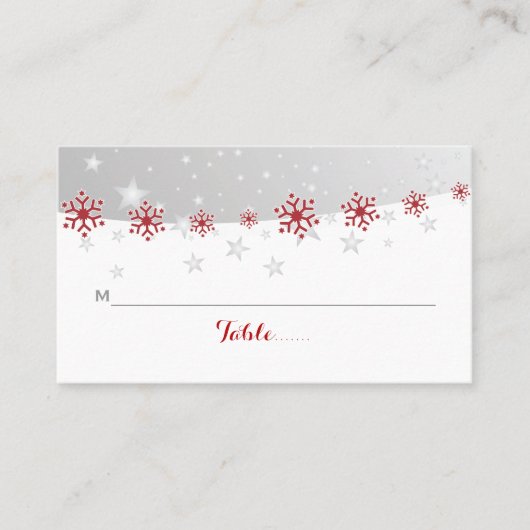 Rood, grijs snowflake bruiloft plaatskaartje (Voorkant)