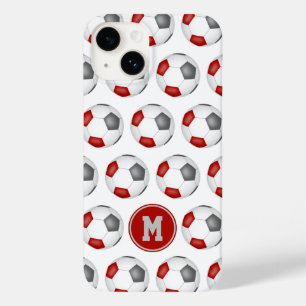 Rood grijs voetballen patroon monogram Case-Mate iPhone 14 hoesje
