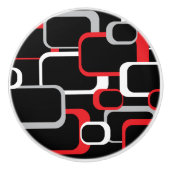 Rood Grijs Wit Retro Vierkant Zwart Achtergrond Keramische Knop (Voorkant)
