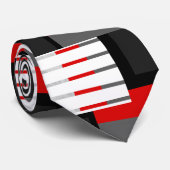 Rood Grijs Zwart en Wit Gestreept Kleurenblok Stropdas (Opgerold)