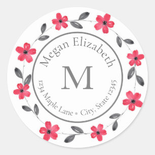Rood Grijs Zwart Waterverf Floral Krans labels