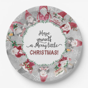 Rood Grijze Gnomes Kerstmis Snowflakes Blad Blad Papieren Bordje