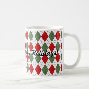 Rood groen argyle ruitjes prettige feestdagen koffiemok