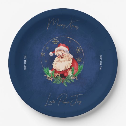 Rood Groen Blauw Santa Elegant Vrolijk Kerstfeest Papieren Bordje (Voorkant)