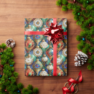 Rood Groen Blauw Wit Goud Kerstmis Ornamenten Cadeaupapier