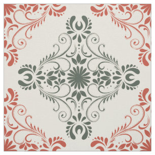 Rood & Groen  Bloemen Damasks Stof