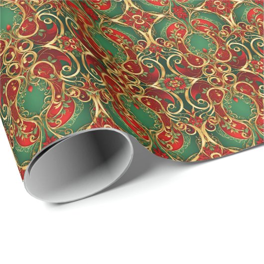 Rood Groen Bloemen Kerst Vakantie Inpakpapier (Rol Hoek)