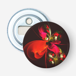 Rood Groen Bloemen Modern Abstract Kunstpatroon #0 Button Flesopener