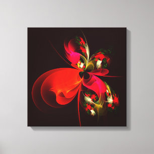 Rood Groen Bloemen Modern Abstract Kunstpatroon #0 Canvas Afdruk