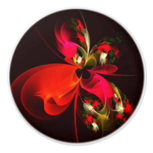 Rood Groen Bloemen Modern Abstract Kunstpatroon #0 Keramische Knop