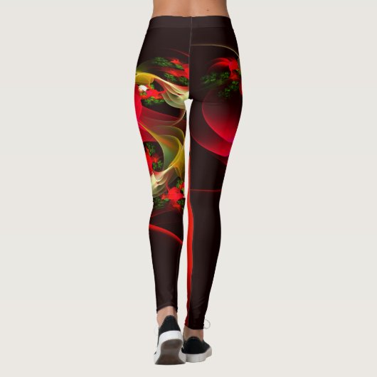 Rood Groen Bloemen Modern Abstract Kunstpatroon #0 Leggings (Achterkant)