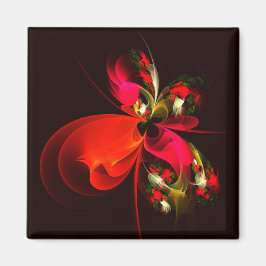 Rood Groen Bloemen Modern Abstract Kunstpatroon #0 Magneet