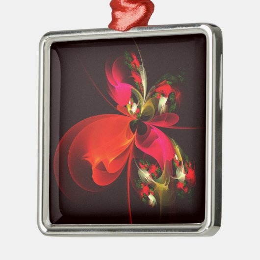 Rood Groen Bloemen Modern Abstract Kunstpatroon #0 Metalen Ornament (Links)