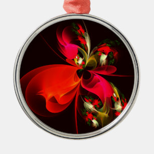 Rood Groen Bloemen Modern Abstract Kunstpatroon #0 Metalen Ornament
