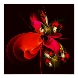 Rood Groen Bloemen Modern Abstract Kunstpatroon #0 Perfect Poster
