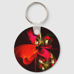 Rood Groen Bloemen Modern Abstract Kunstpatroon #0 Sleutelhanger