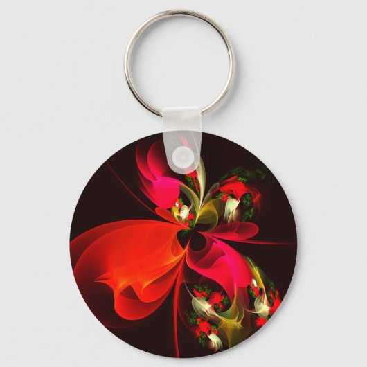 Rood Groen Bloemen Modern Abstract Kunstpatroon #0 Sleutelhanger (Voorkant)
