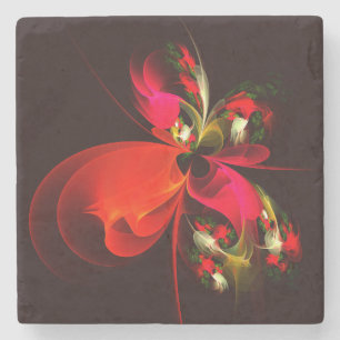 Rood Groen Bloemen Modern Abstract Kunstpatroon #0 Stenen Onderzetter