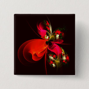 Rood Groen Bloemen Modern Abstract Kunstpatroon #0 Vierkante Button 5,1 Cm