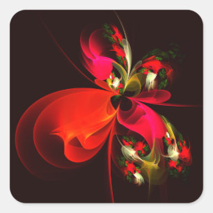 Rood Groen Bloemen Modern Abstract Kunstpatroon #0 Vierkante Sticker