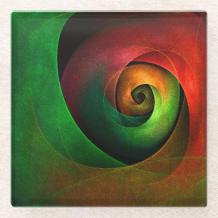 Rood Groen Bloemen Modern Abstract Kunstpatroon #2 Glazen Onderzetter