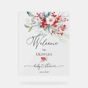Rood groen Bloemen Winter Baby shower Welkom Acryl Bord