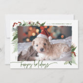 Rood & Groen Boho Groenery Moderne Script Foto Feestdagenkaart (Voorkant)