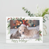 Rood & Groen Boho Groenery Moderne Script Foto Feestdagenkaart (Staand voorkant)