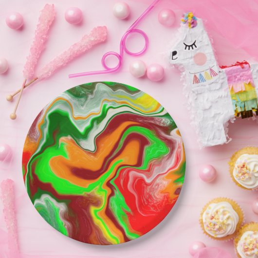 Rood, groen, bruinkoolkleurig, lichtvochtig papieren bordje (Feest)