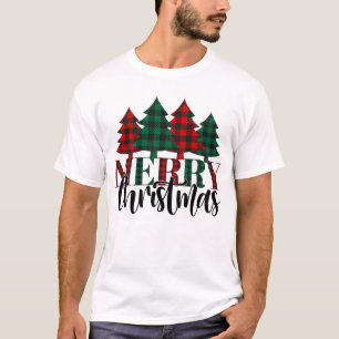 Rood & Groen Buffalo Plaid Patroon Prettig Kerstfe T-shirt