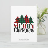 Rood & Groen Buffel Plaid Patroon Vrolijk Kerstfee Feestdagenkaart (Staand voorkant)