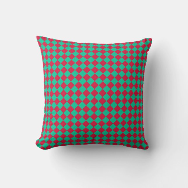 Rood Groen Checker Diamant Patroon Kussen (Voorkant)