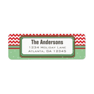 Rood & Groen Chevron ZigZag Kerst Retouradres Etiket