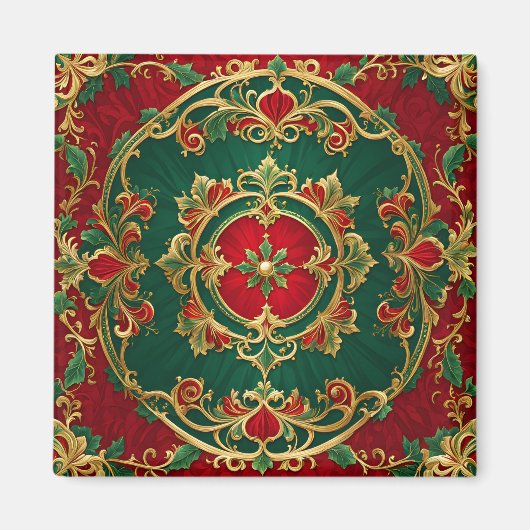 Rood Groen Decoratieve Kerstvakantie Magneet (Voorkant)
