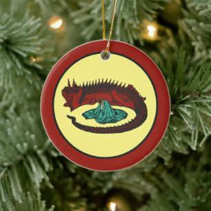 rood groen draak dame art nouveau stijl keramisch ornament