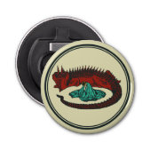 Rood Groen Draak Dame Vector Art Nouveau Button Flesopener (Voorkant)