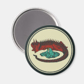  Rood Groen Draak Dame Vector Art Nouveau Magneet (Voorkant / Achterkant)