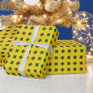 Rood, groen en geel geometrisch bloempatroon cadeaupapier