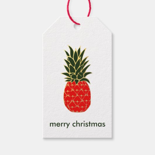 Rood Groen en Goud Tropische Ananas Kerstmis Cadeaulabel (Voorkant)