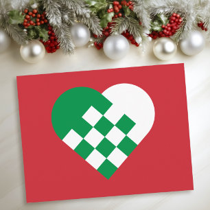 Rood Groen en Wit Deens Hart Feestdagenkaart