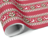 Rood Groen en Wit Fair Isle Kerstmis Cadeaupapier (Rol Hoek)