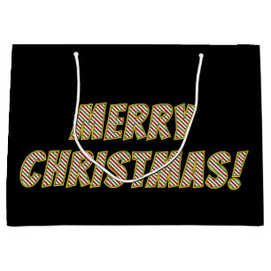Rood, groen en wit gestreept "MERRY CHRISTMAS!" Groot Cadeauzakje