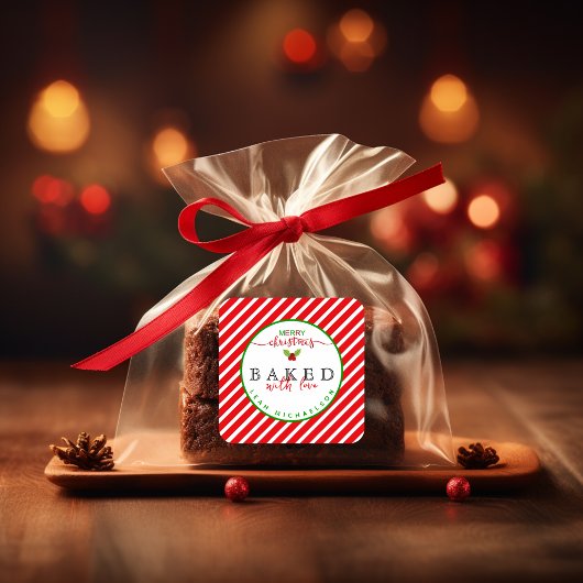 Rood Groen Gebakken met Liefde Kerstmis Vierkante Sticker