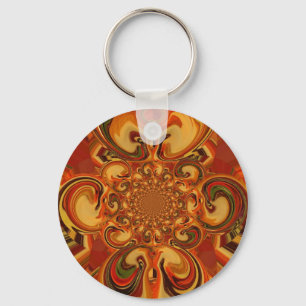 Rood groen geel Cool Retro Vintage bloemenontwerp Sleutelhanger